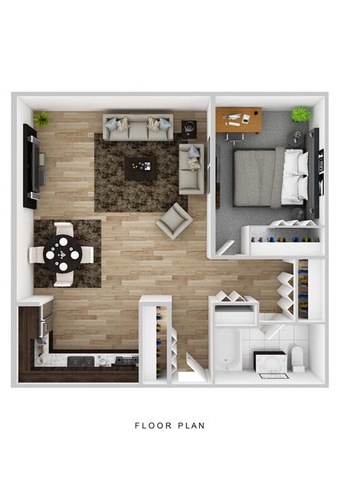 Floor plan for 1 bed, 1 bath, 750 sqft